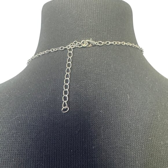 Teardrop Pendant Necklace Silver Chain Pink Gemstone Crystal Rhinestones 36 Inch - Picture 4 of 4